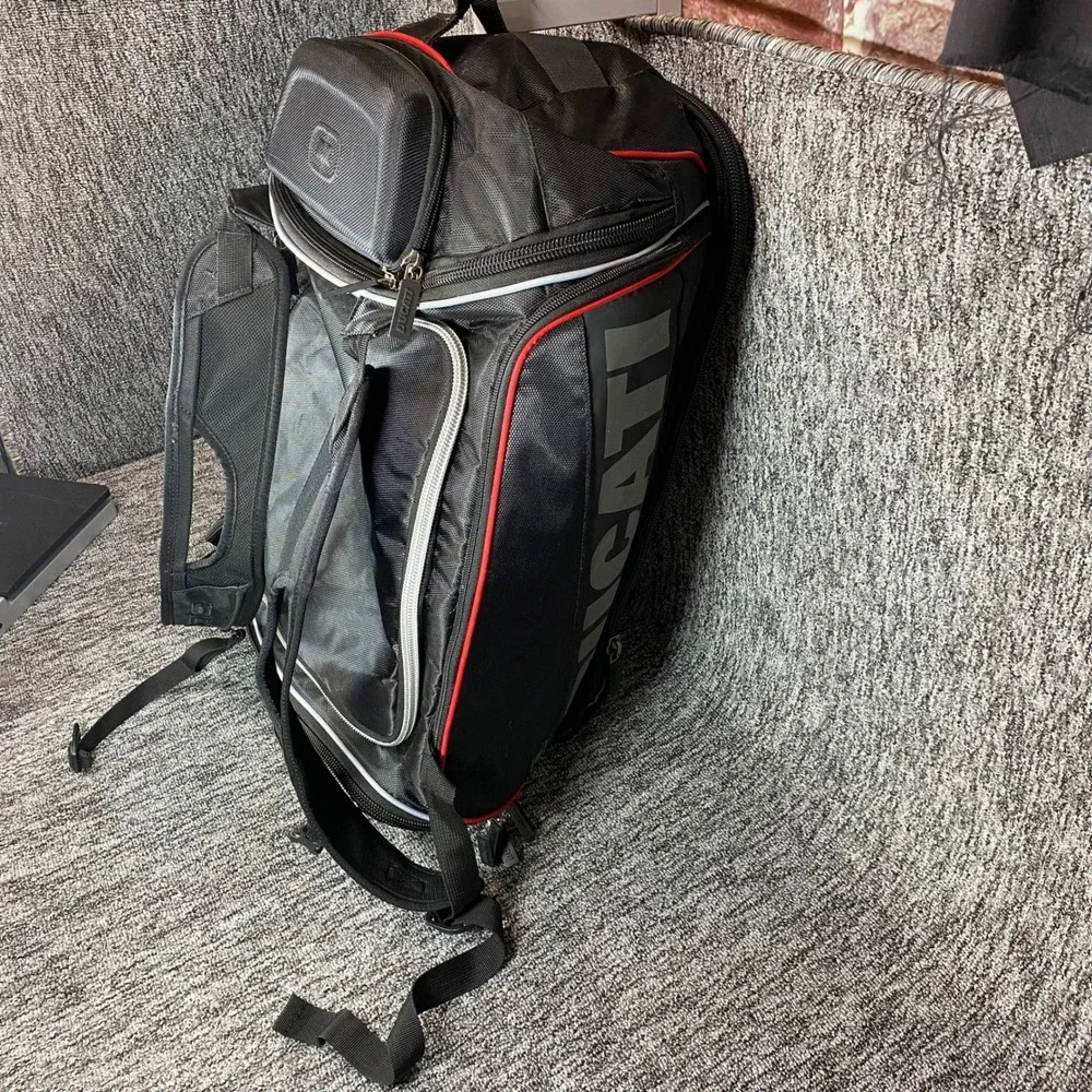 OGIO Ducati Moto Duffle Bag Wet Dry Shoe Storage Black Red Motorcycle Track Gear